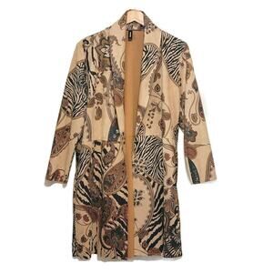 Venti6 Made in Italy Floral Paisley Faux Suede Open Front Duster Jacket Size L